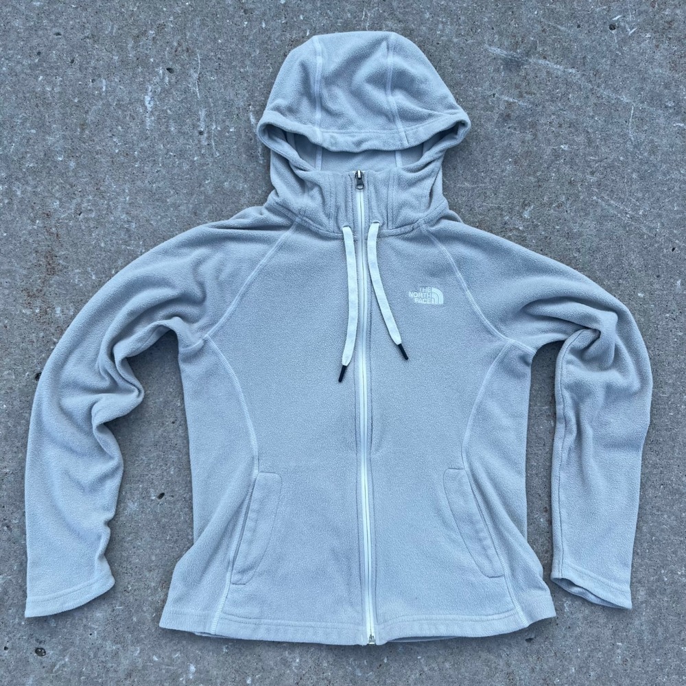 The North Face Womens Full Zip Fleece Hoodie Beige Tan Size Medium Raglan Sleeve